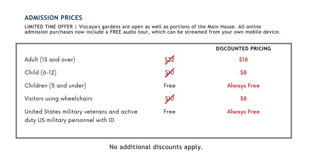 Price table Vizcaya