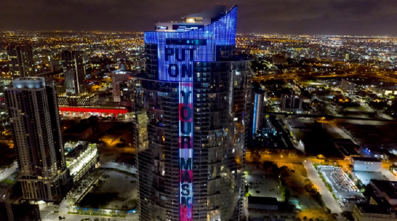 Gloria Estefan Debuts “Put on Your Mask” at Paramount Miami Worldcenter Curfew Tower Lighting
