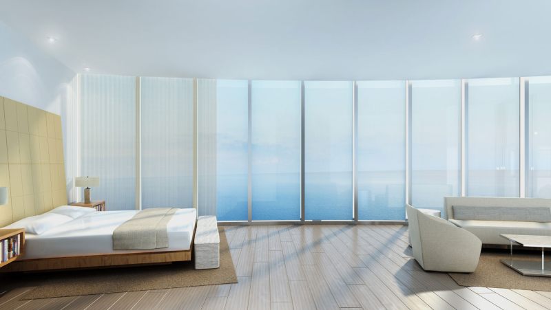 Master suite at low-density luxury condo Porsche Design Tower in Sunny Isles Beach.