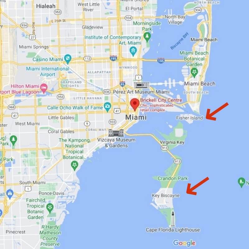 Map Key Biscayne and Fisher Island