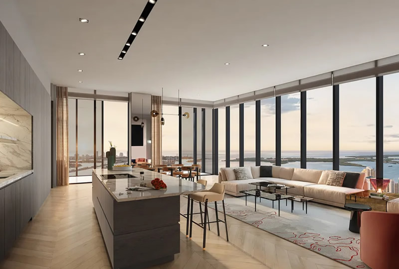 Living Room at Waldorf Astoria Sky Collection in Downtown Miami